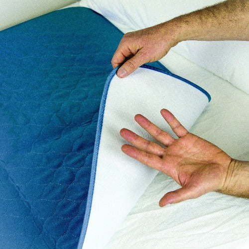 ABSORBENT bed protector pad for incontinence comes in teal or white. Comfortable and slimline protection for your bed. perfect for travelling. Great for disabilities, elderly and children.
